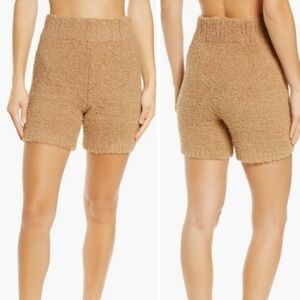 Skims Cozy Knit High Waist Shorts, Sherpa Pull On Casual Camel Brown, Size L/XL